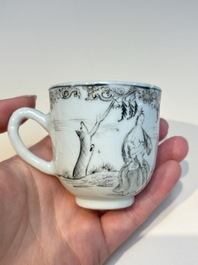 A Chinese grisaille semi-erotic 'La Nourriture' nine-piece tea service, Qianlong