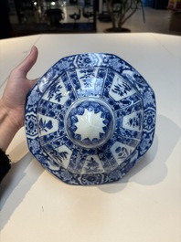 Five Chinese blue, white, famille rose and wucai covers, Kangxi and later
