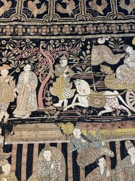 A large Burmese 'Kalaga' tapestry with narrative design, 19th C.
