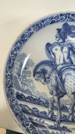 A blue and white Dutch Delft 'Titus Manlius' dish, after an engraving by Hendrick Goltzius, late 17th C.