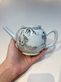 A Chinese grisaille semi-erotic 'La Nourriture' nine-piece tea service, Qianlong