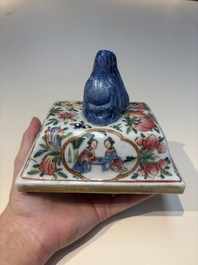 Five Chinese blue, white, famille rose and wucai covers, Kangxi and later