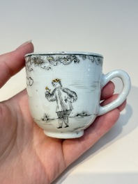 A Chinese grisaille semi-erotic 'La Nourriture' nine-piece tea service, Qianlong