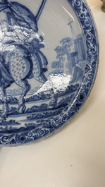 A blue and white Dutch Delft 'Titus Manlius' dish, after an engraving by Hendrick Goltzius, late 17th C.
