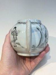 A Chinese grisaille semi-erotic 'La Nourriture' nine-piece tea service, Qianlong