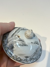 A Chinese grisaille semi-erotic 'La Nourriture' nine-piece tea service, Qianlong