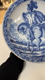 A blue and white Dutch Delft 'Titus Manlius' dish, after an engraving by Hendrick Goltzius, late 17th C.