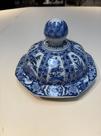 Five Chinese blue, white, famille rose and wucai covers, Kangxi and later