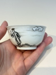 A Chinese grisaille semi-erotic 'La Nourriture' nine-piece tea service, Qianlong