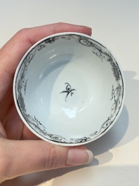 A Chinese grisaille semi-erotic 'La Nourriture' nine-piece tea service, Qianlong