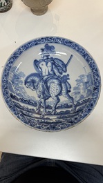 A blue and white Dutch Delft 'Titus Manlius' dish, after an engraving by Hendrick Goltzius, late 17th C.
