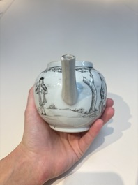 A Chinese grisaille semi-erotic 'La Nourriture' nine-piece tea service, Qianlong