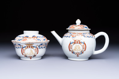 A Chinese armorial export 12-piece tea service with crowned monograms, Qianlong
