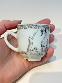 A Chinese grisaille semi-erotic 'La Nourriture' nine-piece tea service, Qianlong