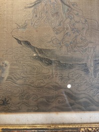 Chinese school: 'Bodhisattva and a Dragon', ink and colour on silk, 19th C.