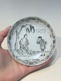 A Chinese grisaille semi-erotic 'La Nourriture' nine-piece tea service, Qianlong