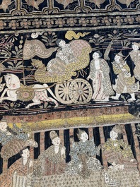 A large Burmese 'Kalaga' tapestry with narrative design, 19th C.
