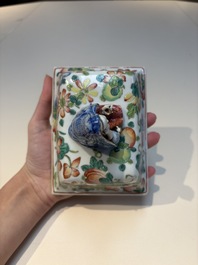 Five Chinese blue, white, famille rose and wucai covers, Kangxi and later