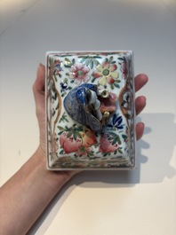 Five Chinese blue, white, famille rose and wucai covers, Kangxi and later