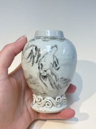 A Chinese grisaille semi-erotic 'La Nourriture' nine-piece tea service, Qianlong