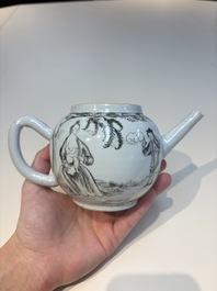 A Chinese grisaille semi-erotic 'La Nourriture' nine-piece tea service, Qianlong