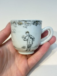 A Chinese grisaille semi-erotic 'La Nourriture' nine-piece tea service, Qianlong