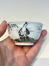 A Chinese grisaille semi-erotic 'La Nourriture' nine-piece tea service, Qianlong