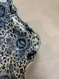 A fine blue and white Dutch Delft strawberry strainer and stand, 18th C.