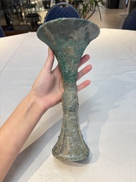 A Chinese archaic bronze wine vessel, Gu 觚, Shang