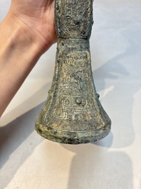 A Chinese archaic bronze wine vessel, Gu 觚, Shang