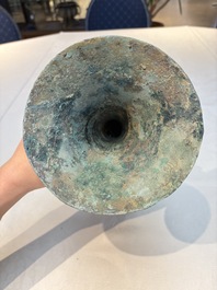 A Chinese archaic bronze wine vessel, Gu 觚, Shang