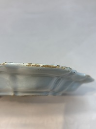 A fine blue and white Dutch Delft strawberry strainer and stand, 18th C.