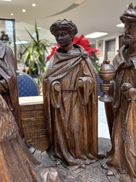 A Flemish carved wooden 'Adoration of the Magi' group, 18th C.