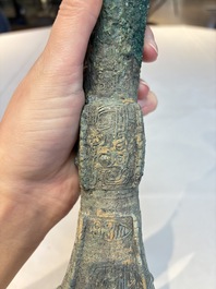 A Chinese archaic bronze wine vessel, Gu 觚, Shang
