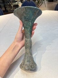 A Chinese archaic bronze wine vessel, Gu 觚, Shang