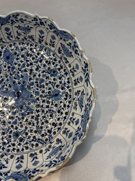 A blue and white Dutch Delft Kangxi-style strawberry strainer and stand, 18th C.
