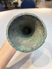 A Chinese archaic bronze wine vessel, Gu 觚, Shang