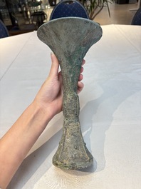A Chinese archaic bronze wine vessel, Gu 觚, Shang