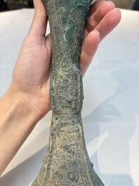 A Chinese archaic bronze wine vessel, Gu 觚, Shang