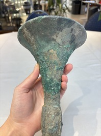 A Chinese archaic bronze wine vessel, Gu 觚, Shang