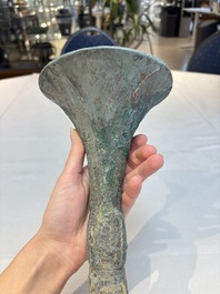 A Chinese archaic bronze wine vessel, Gu 觚, Shang