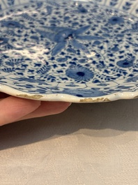 A blue and white Dutch Delft Kangxi-style strawberry strainer and stand, 18th C.