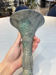 A Chinese archaic bronze wine vessel, Gu 觚, Shang