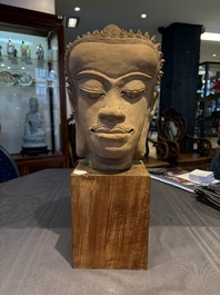 A Thai pottery Haripunjaya-style head of Buddha, possibly 13th C.
