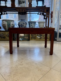 A Chinese qianjiang cai &lsquo;Mountainous Landscape&rsquo; plaque-inset hongmu low table , 19/20th C.