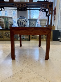 A Chinese qianjiang cai &lsquo;Mountainous Landscape&rsquo; plaque-inset hongmu low table , 19/20th C.