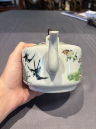 Two Chinese famille rose covered teapots and a qianjiang cai covered teapot, signed Wang Shaowei 王少維, 19th C.