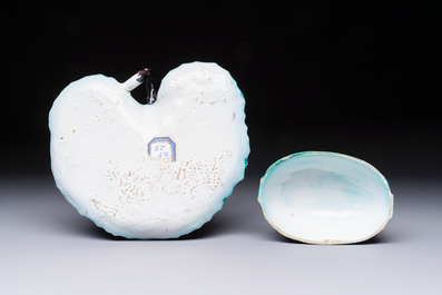 A very rare Brussels faience melon-shaped tureen and cover on stand, 18th C.