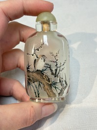 A Chinese rock crystal and two glass inside painted snuff bottles, 19/20th C., with a signed copy of 'Chinese Inside Painting of the Modern Age', 2005