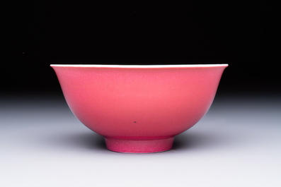 A Chinese ruby-enamelled bowl, Yongzheng mark and of the period